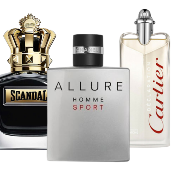 Bundle of 3 Fragrances Allure Homme Sports, Jean Paul Gaultier Scandal, y Cartier Declaration 100ml
