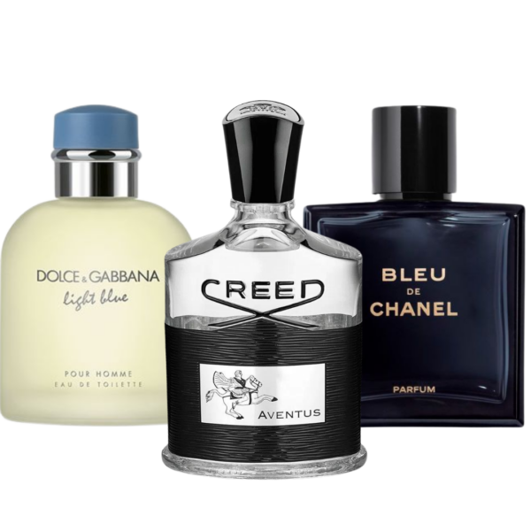 Bundle of 3 Fragrances Bleu de Chanel, Creed Aventus, y Light Blue Dolce Gabbana 100ml